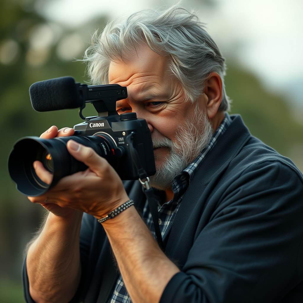 man in his 50s using a camera